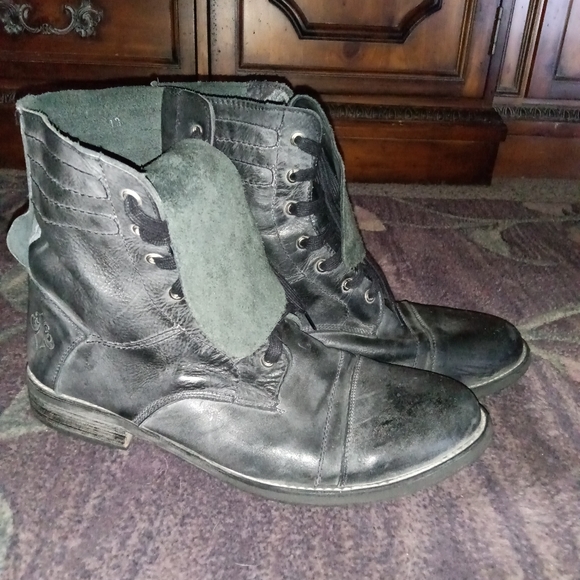 Affliction Black Pull Up 7 Eyelet Military Leather Lace Up Combat Boots - Picture 2 of 10